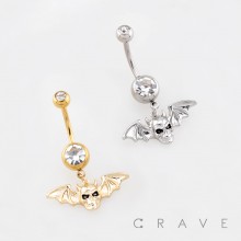 DANGLING SKULL WITH BAT WINGS CHARM BELLY BUTTON NAVEL RING 316L SURGICAL STEEL